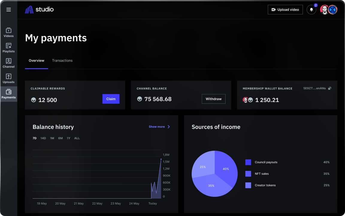 my payments tab in atlas studio